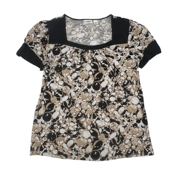 CATO Black Tan Circle Short Sleeve Blouse Size Small Women’s - Picture 1 of 5